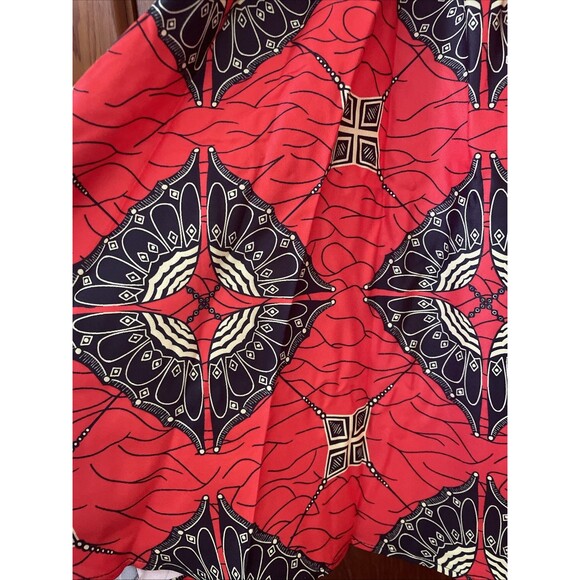 Women's African Print Midi Skirt Tie Bow Size 14 Red Black Gold - Picture 3 of 5